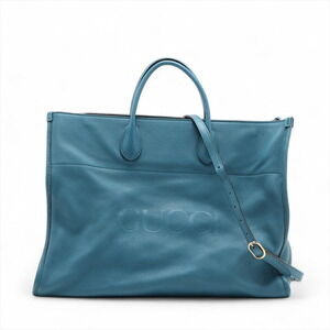 Gucci Logo Leather Tote Bag Blue